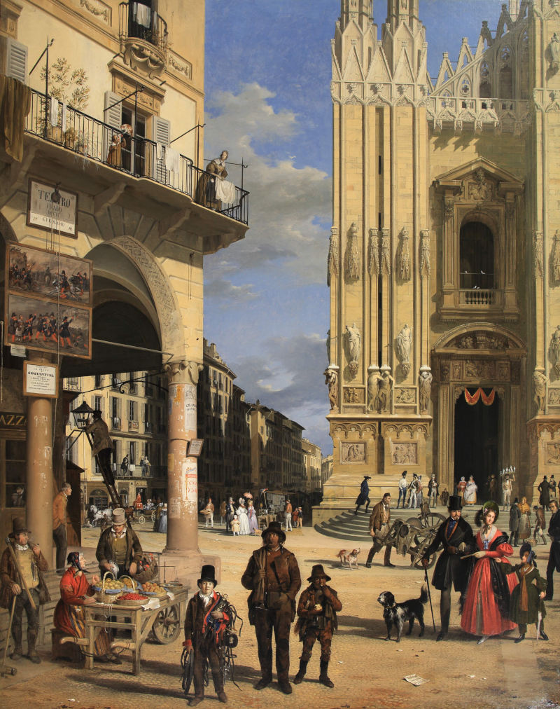 5. Inganni Veduta di Piazza del Duomo con il Coperto dei Figini olio su tela 176 x 138 cm