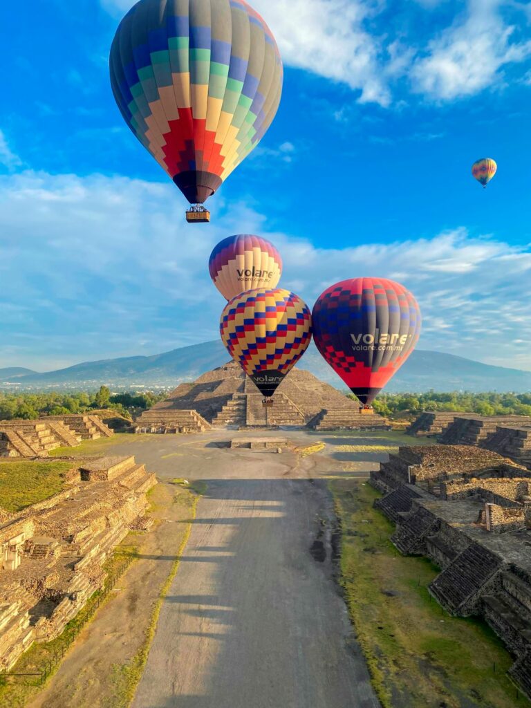 hot air balloon ride over the majestic pyramids of Teotihuacán